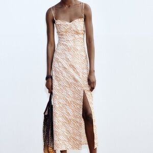 Zara LINEN BLEND ANIMAL PRINT  DRESS XS